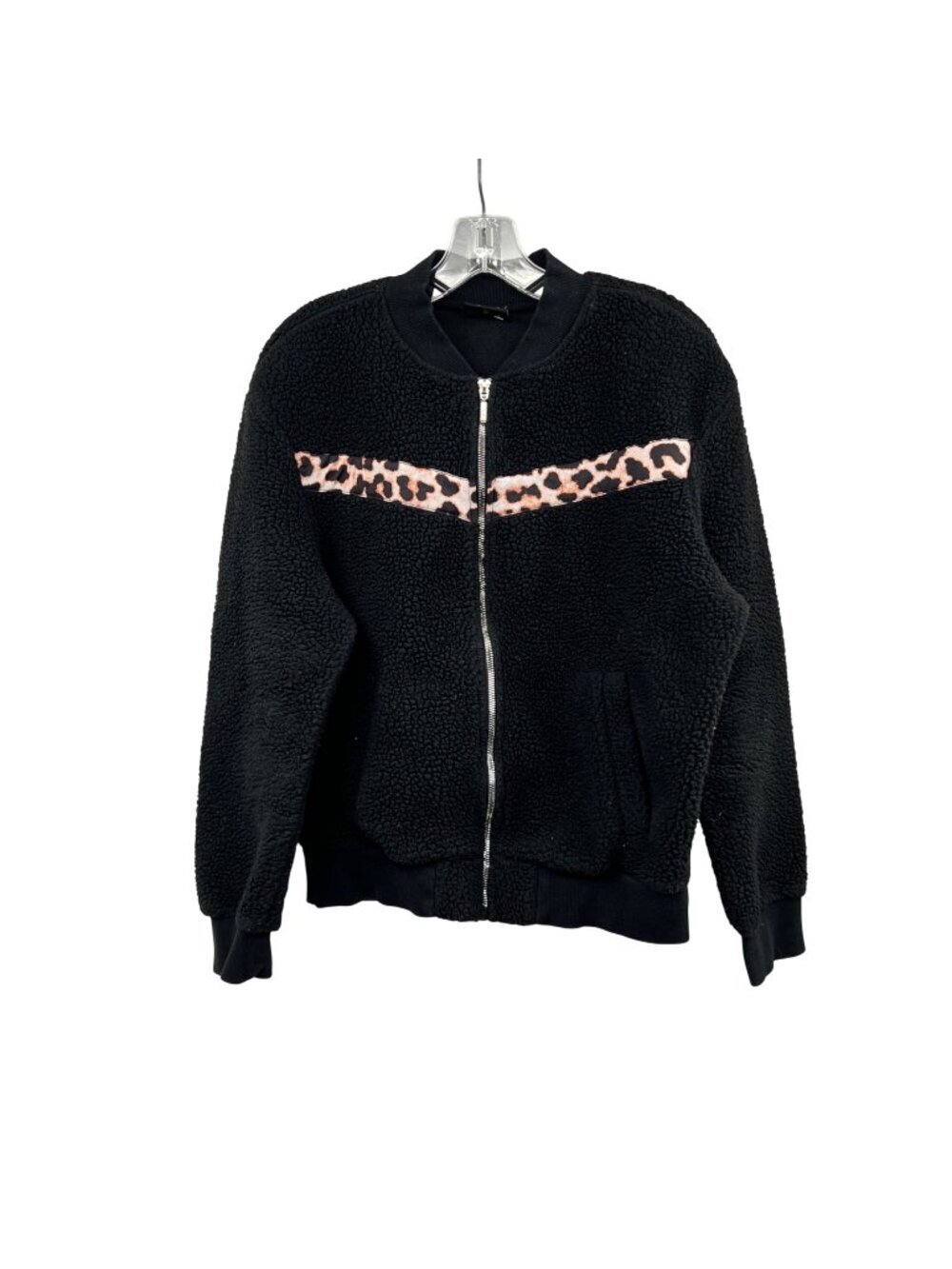 Zyia Active Fleece Jacket Cheetah Print Full Zip Black/Multi Pockets Small